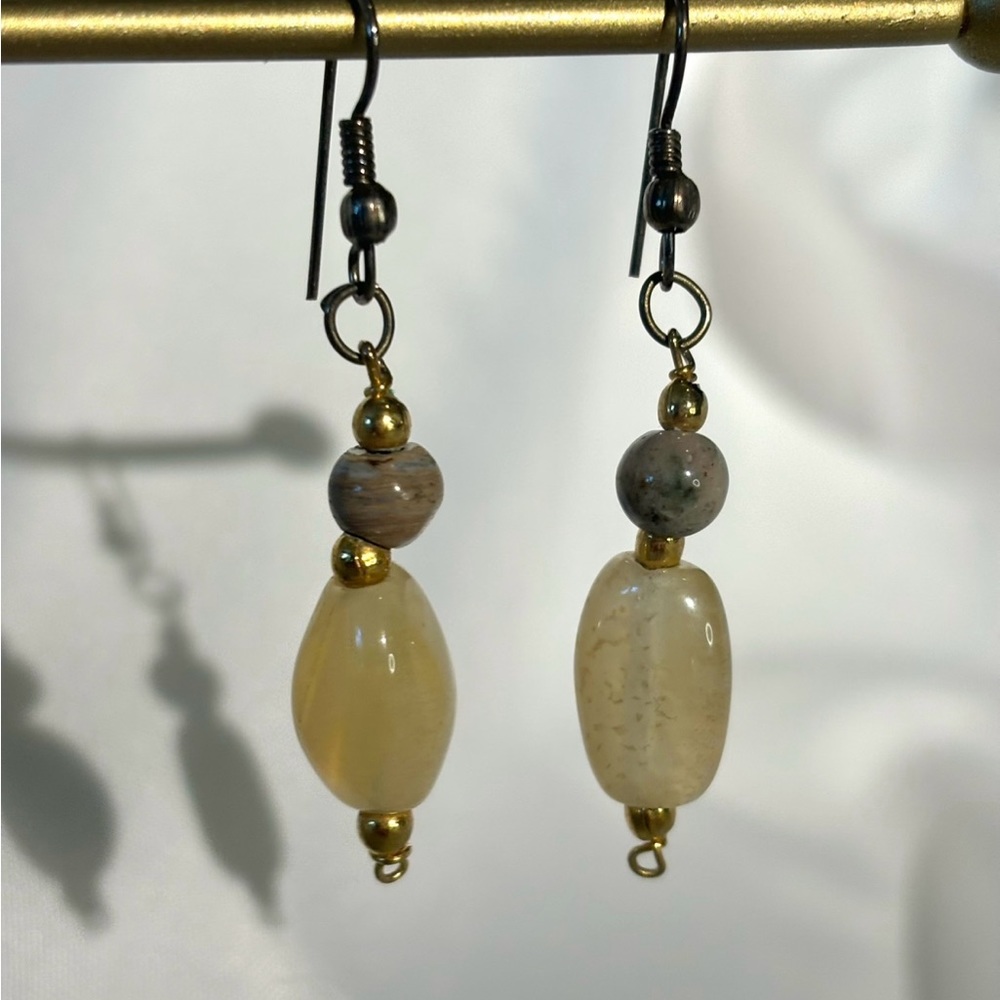 Purple And Yellow Stone Beaded Earrings